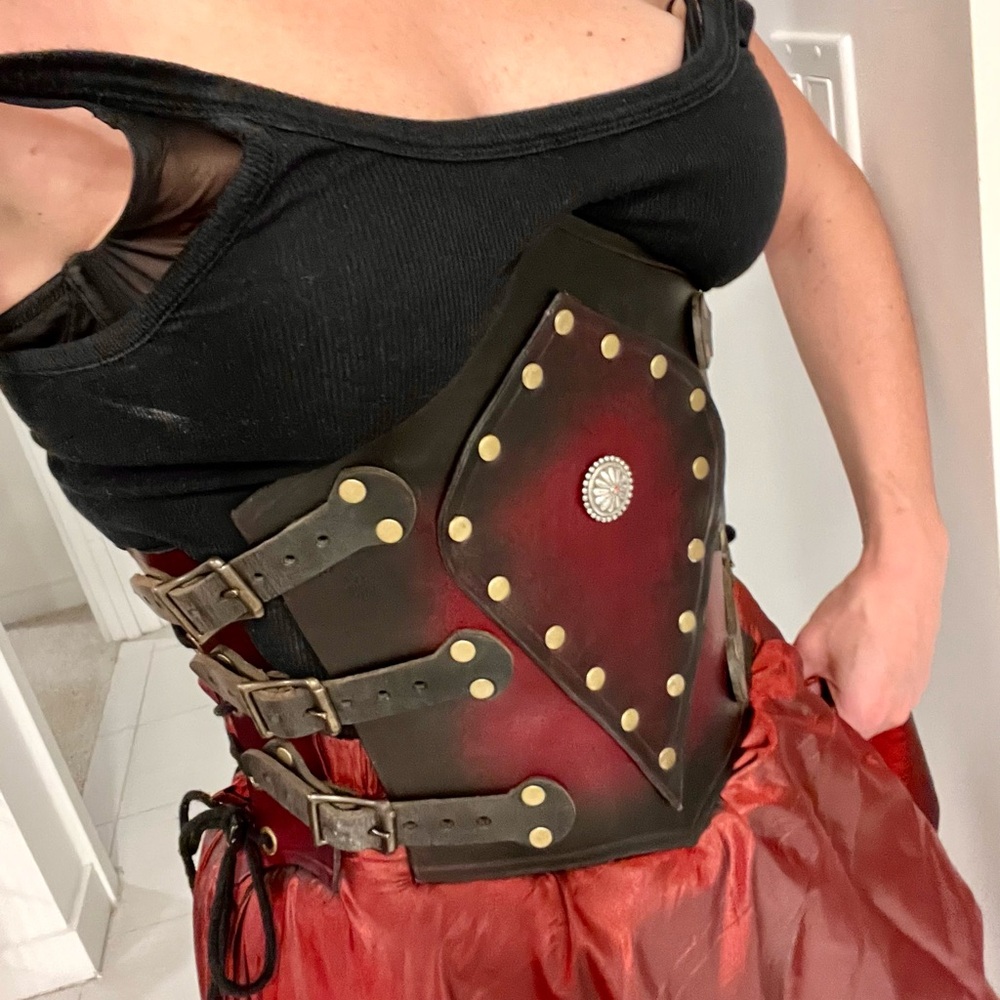 Renaissance Gold Studded Leather Warrior Underbust Corset Armor